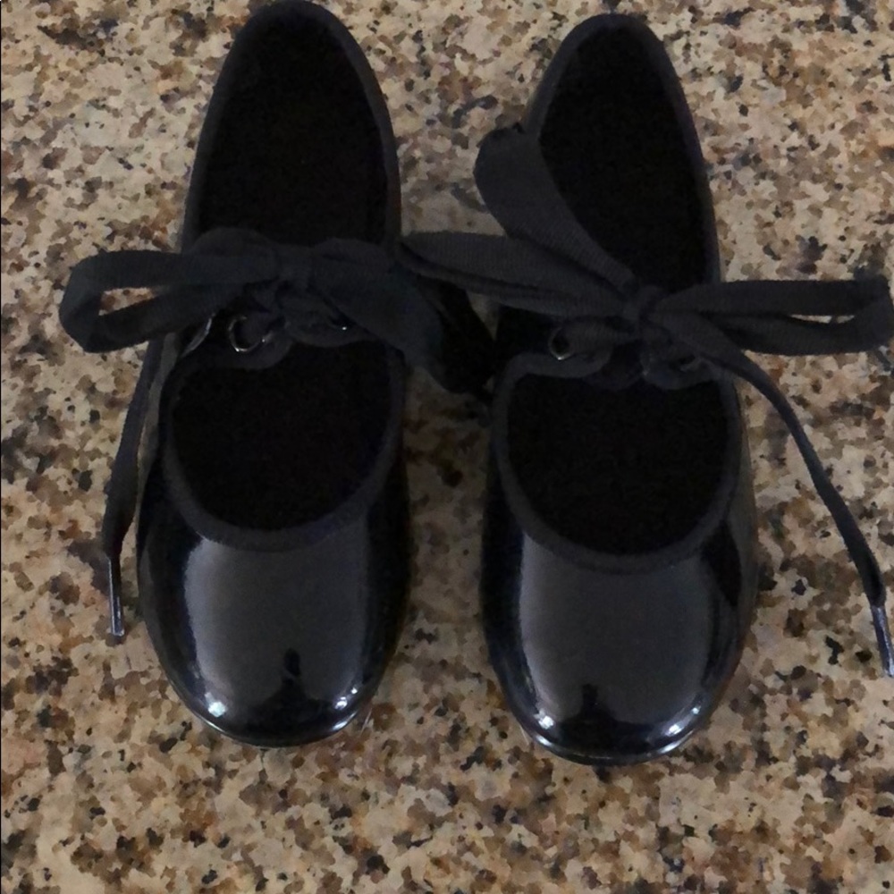 Toddler black tie tap shoes